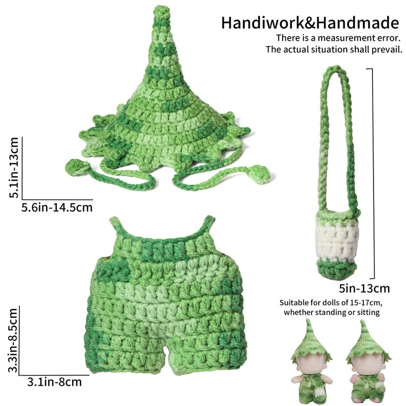 Voccim Clothes for 17cm Doll - Handmade Crochet Elf Clothing Accessories with Jumpsuit and hat and Crossbody Bag Compatible 15cm & 17cm Dolls Dress Up (Green) - Image 5